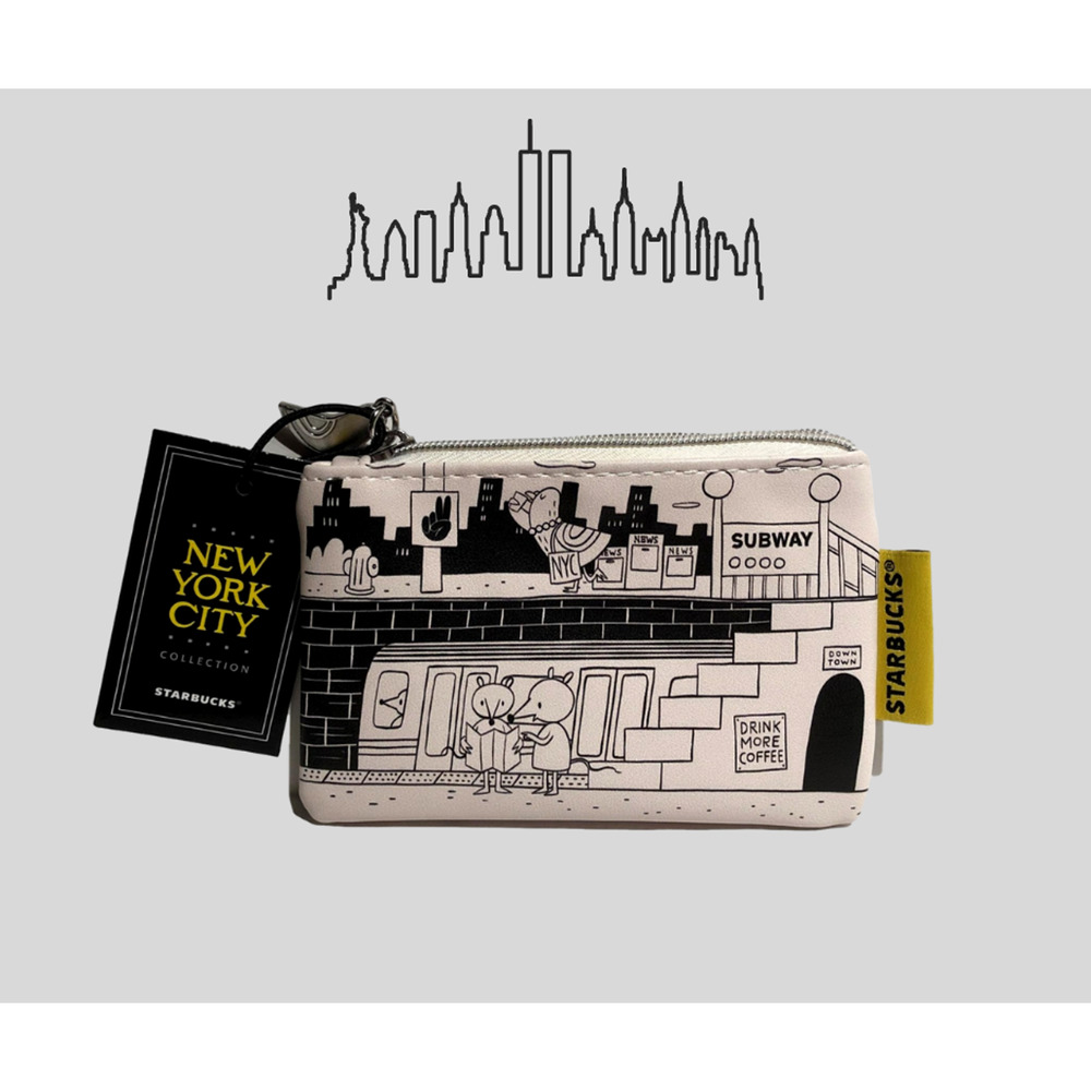 Starbucks NYC Coin Purse Zip Pull Subway Big Apple Skyline Pigeon MTA Gift